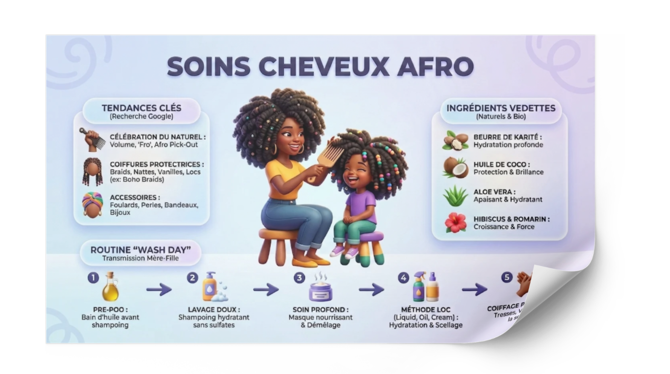 Affiche Gratuite – Routine Soins Cheveux Afro | Guide Mère-Fille à Imprimer