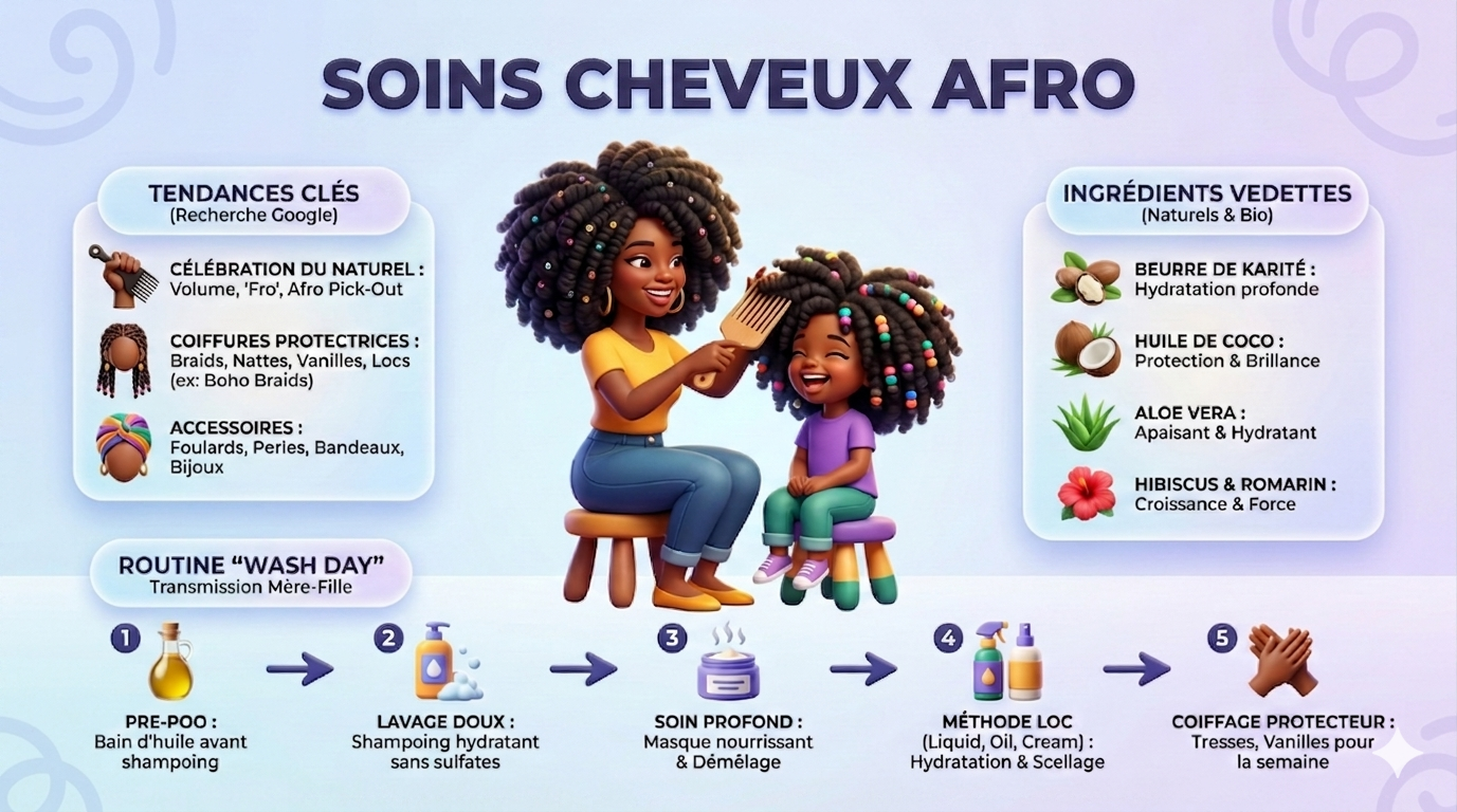 Affiche Gratuite – Routine Soins Cheveux Afro | Guide Mère-Fille à Imprimer
